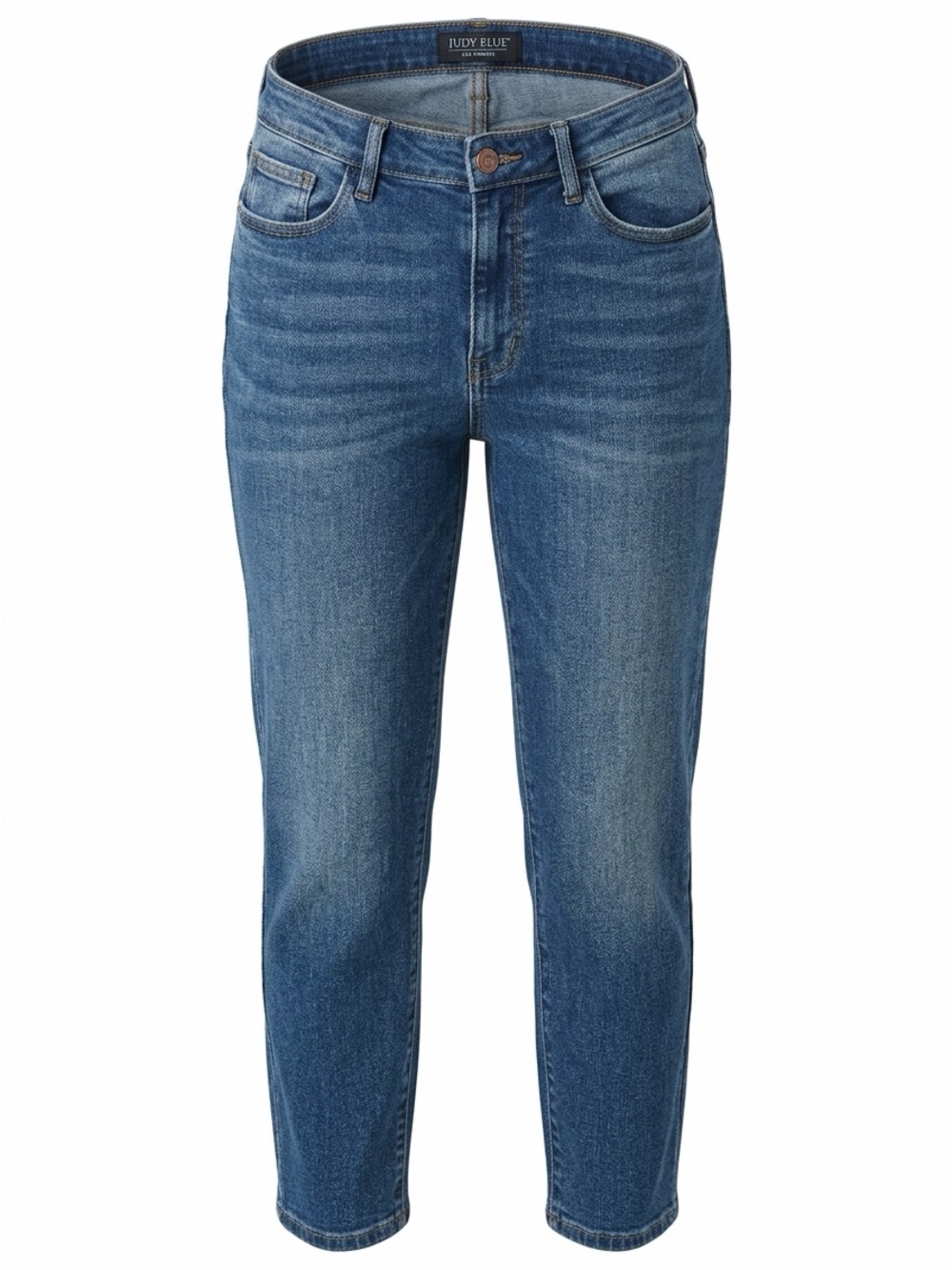 Judy Blue Cropped Slim Straight Jeans in Medium Blue Wash